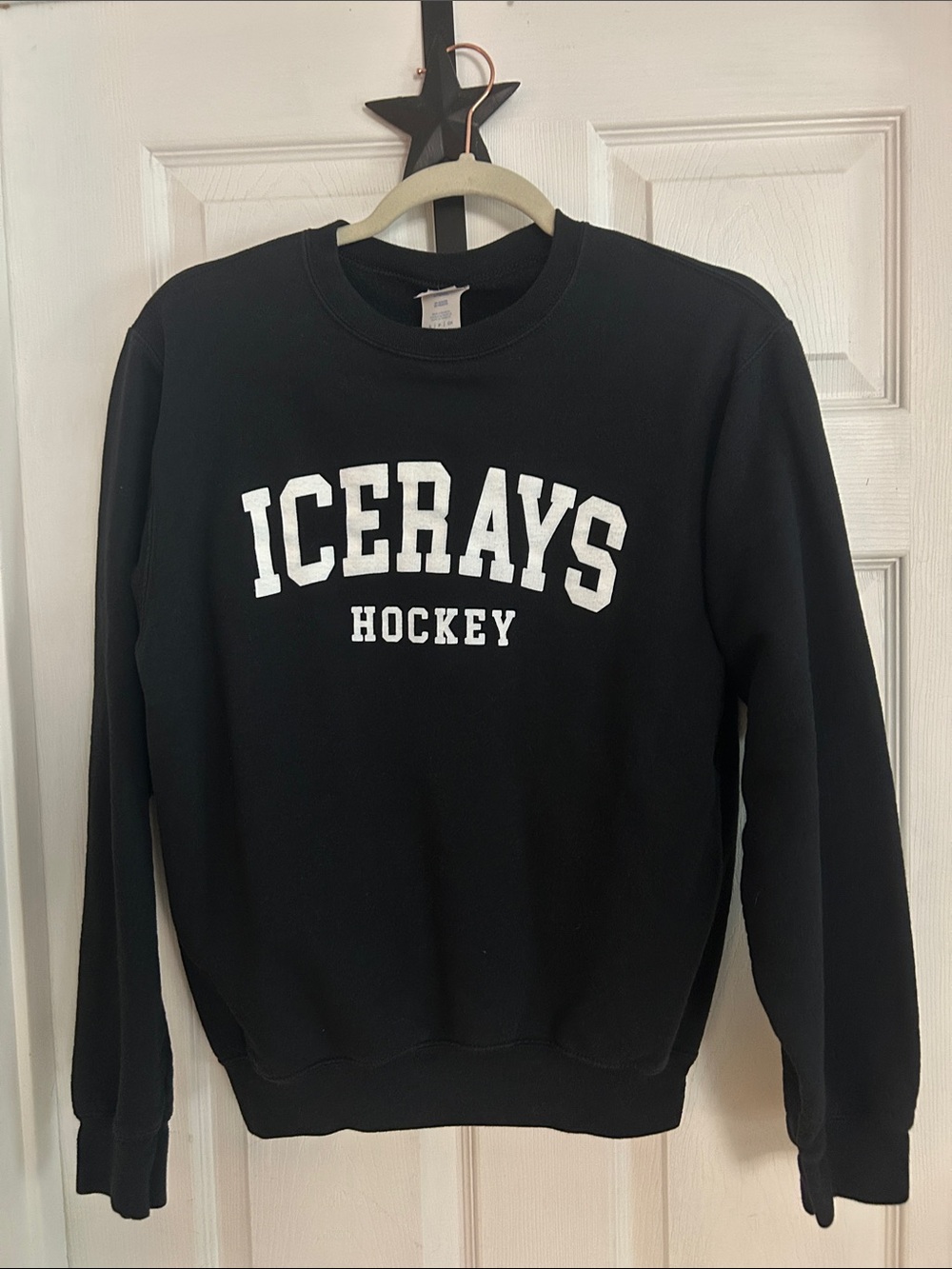 Port and Company Black Crewneck with White ICERAYS Hockey Logo